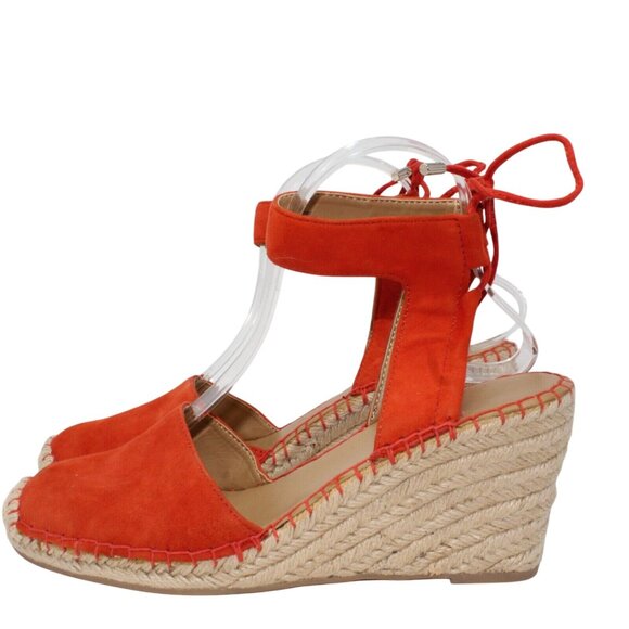 Franco Sarto L Markiska Esparilles 9M Orange Suede Beige Jute Wedge Sandal Heels - Picture 4 of 12